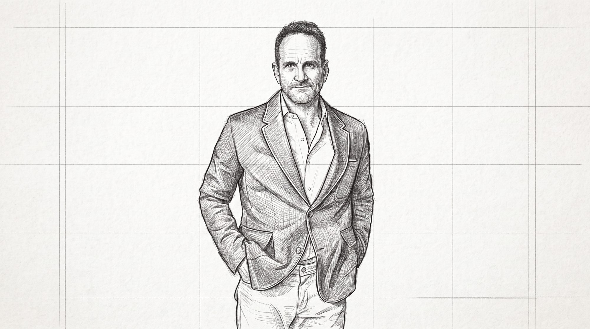Pencil sketch of Joe on drafting paper